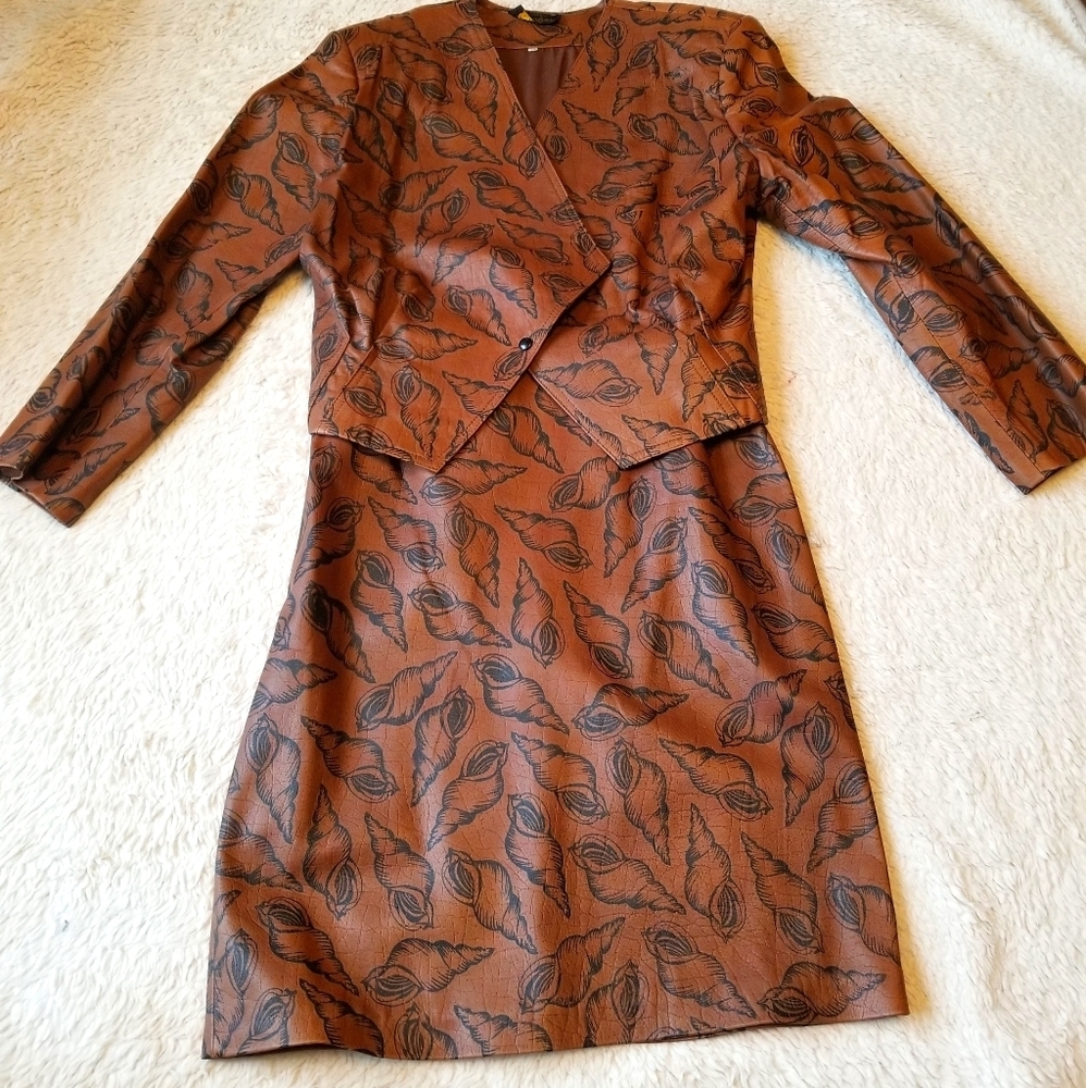 Yves Saint Laurent Vintage Leather Conch Skirt Set